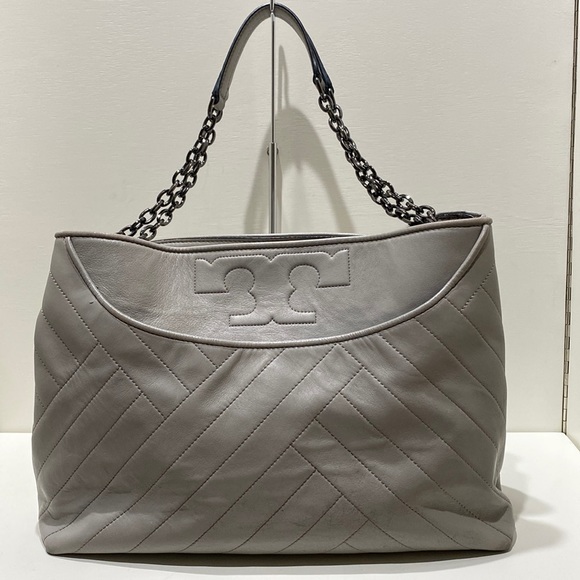 TORY BURCH “Alexa” Grey Quilted Leather Tote